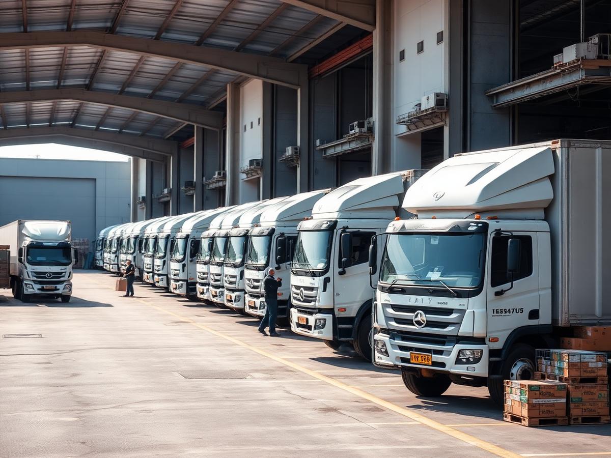 PT Logistics full truck load vehicles at a loading dock in Bangalore
